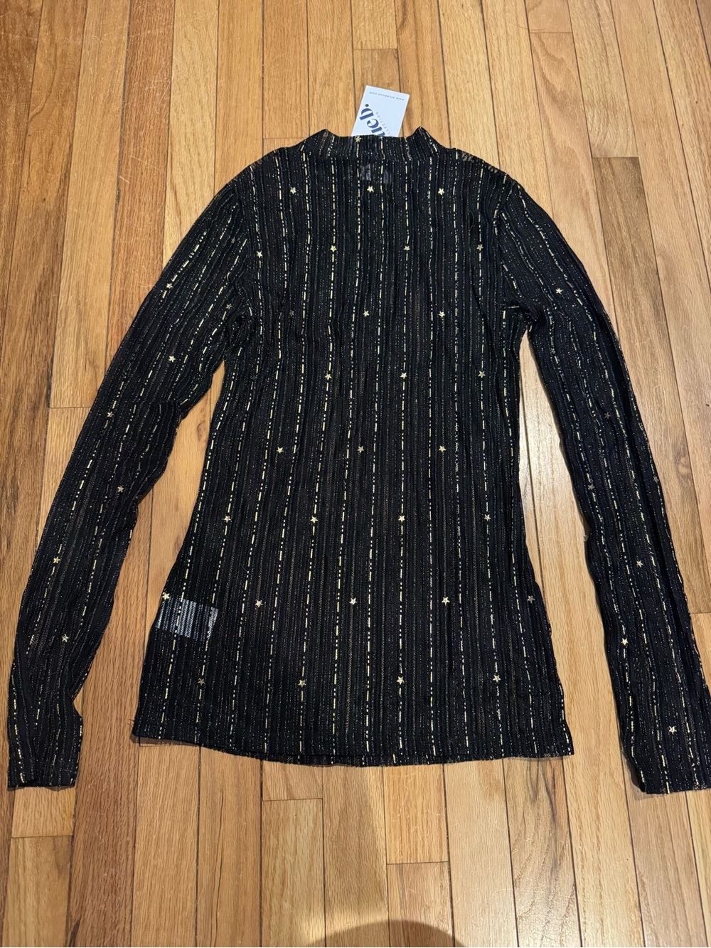 Blue B Women'Small Striped Long Sleeve Sheer Top in Black & Gold Size Small